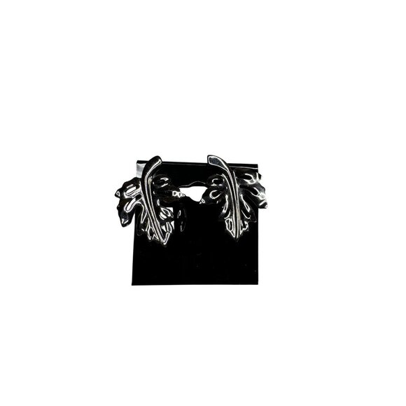 Silver-Tone Leaf Brooch with Matching Clip-On Earrings Set Vintage - Picture 7 of 7